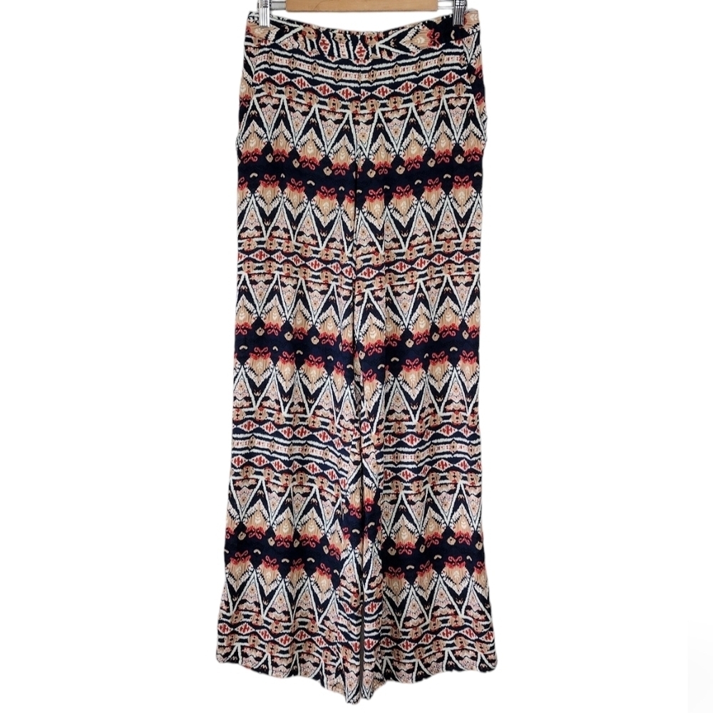 Solitaire Women's High Rise Boho Aztec Flowy Pull On Festive Pants Size M